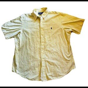 Ralph Lauren Classic Fit Yellow Light Blue Strip Button Up Down Shirt XL X-Large